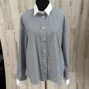 J. Crew Women's Size Large Striped Modern Button-up Shirt With Contrast Collar